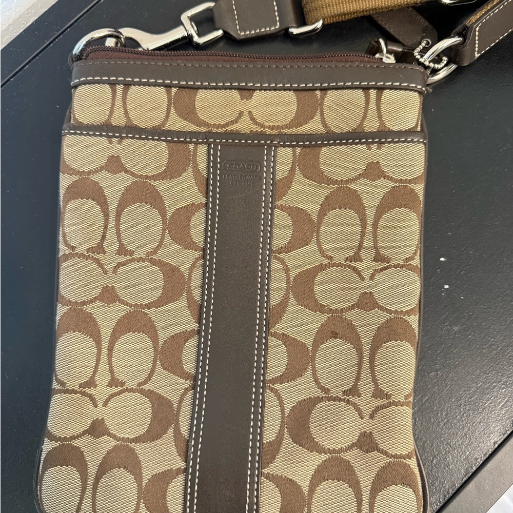 Coach Signature Brown and Tan Shoulder Bag